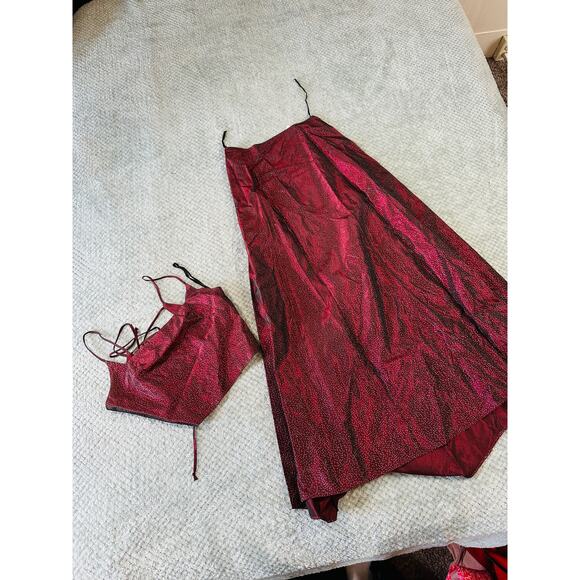 vintage dark red sparkly y2k two piece skirt/top formal set fit flare vampire - Picture 1 of 8